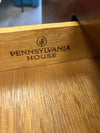 WOOD CONSOLE W/BRASS DETAIL
