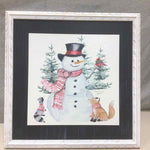 SNOWMAN W/ ANIMAL FRIENDS FRAMED PIC