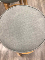 3 GREY UPHOLSTERY STOOLS WITH WOOD LEGS