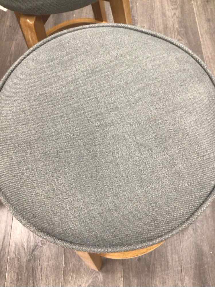 3 GREY UPHOLSTERY STOOLS WITH WOOD LEGS