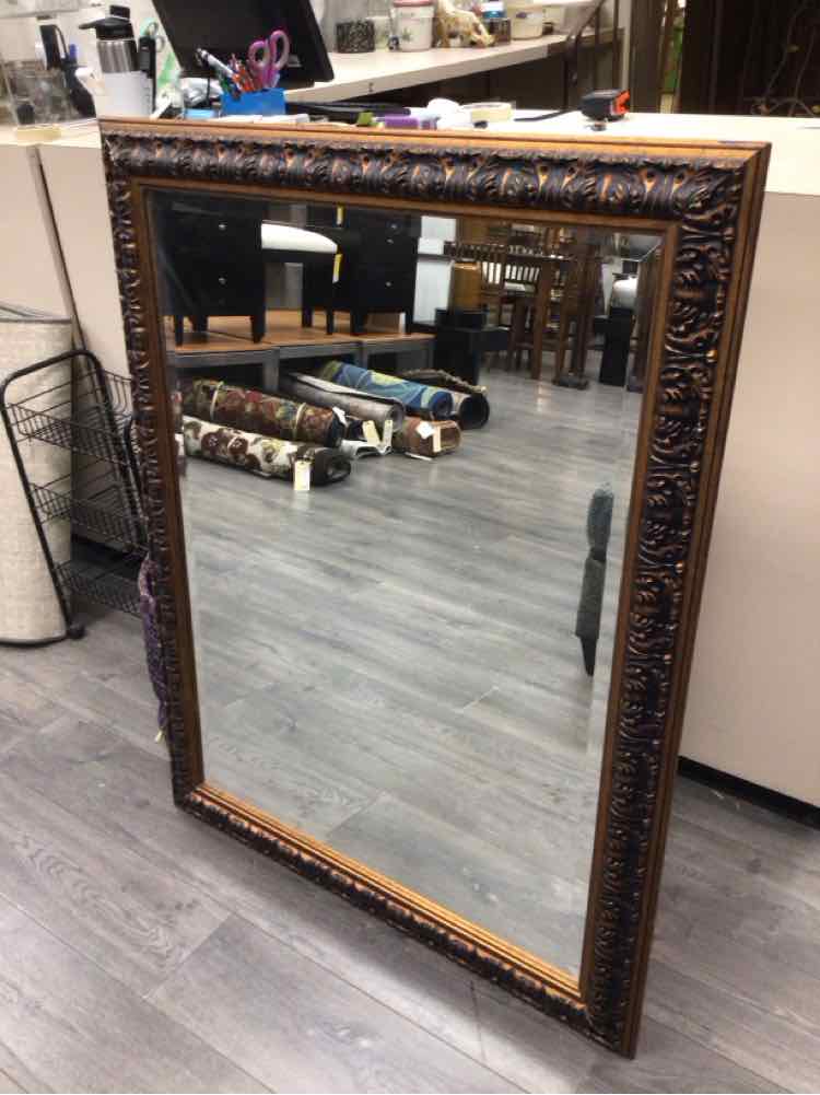 LARGE WOOD FRAME WALL MIRROR