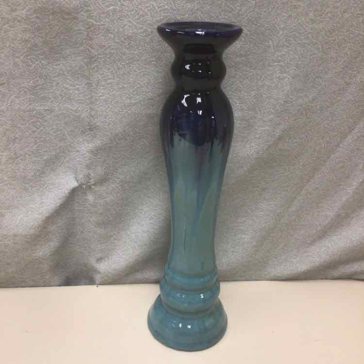 2 TONE BLUE CERAMIC TALL CNDL HLDR