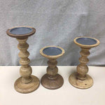 3 WOOD CANDLESTICKS