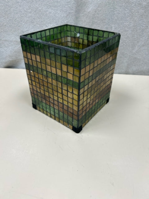 GREEN BROWN GLASS CANDLE STAND