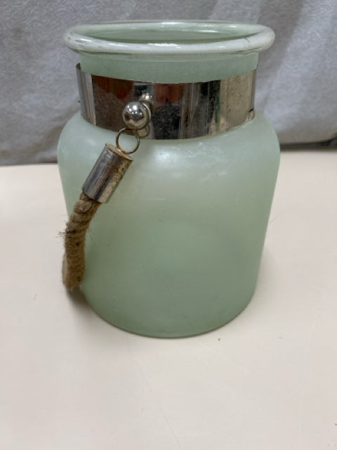 GREEN GLASS JAR W/ROPE