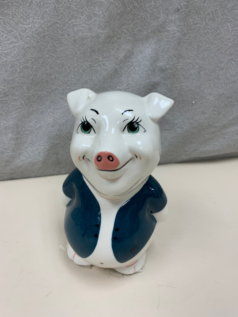 BLUE/BEIGE CERAMIC PIGGY BANK