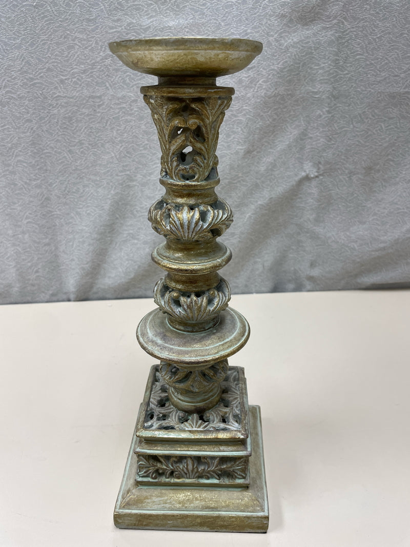 GREEN/GOLD ORNATE CANDLE STAND