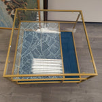 3-TIER GOLD/BLUE GLASS COFFEE TABLE