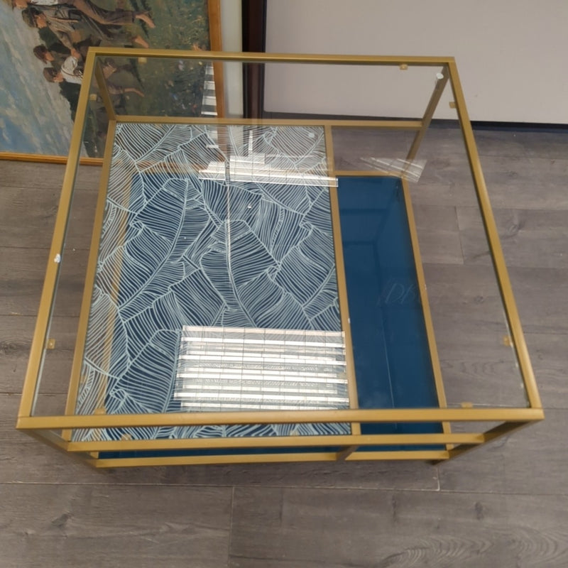 3-TIER GOLD/BLUE GLASS COFFEE TABLE