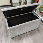 BLUE STRIPED UPHOL STORAGE OTTOMAN