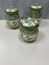 3 GREEN WHITE FLORAL CANISTERS
