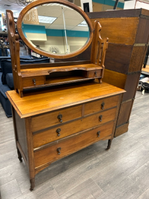 ANTIQUE 6 DRAWER DRESSER W/MIRROR