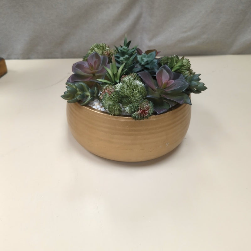 GOLD POT CLUSTER OF FAUX SUCCULENTS