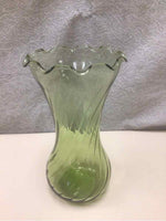TALL GREEN GLASS RIPPLE VASE