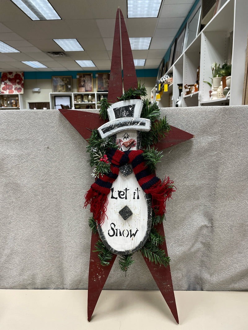 "LET IT SNOW" SNOWMAN STAR WOOD CUTOUT