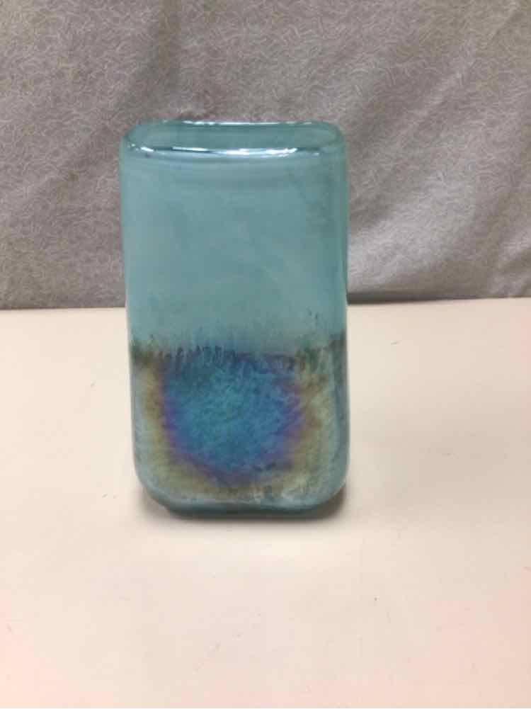 BLUE IRIDESCENT GLASS VASE