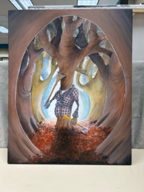 FOLKTALE THEME TREE AX HEADLESS MAN CANVAS