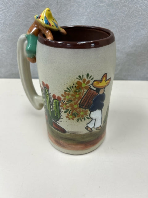 CERAMIC BEER STEIN W/STRAW HOLDER