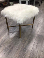 WHITE FLUFFY W/GOLD LEGS OTTOMAN