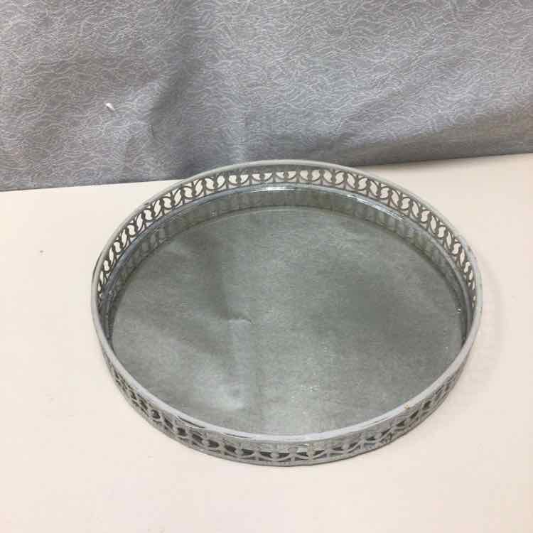 GLASS ROUND SMOKY MIRRORED TRAY