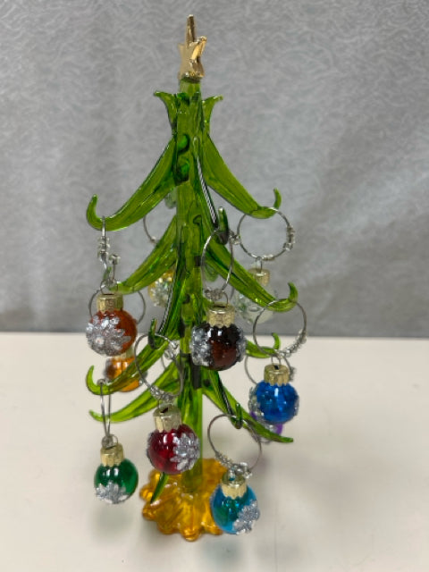 SMALL GLASS XMAS TREE W/BULBS