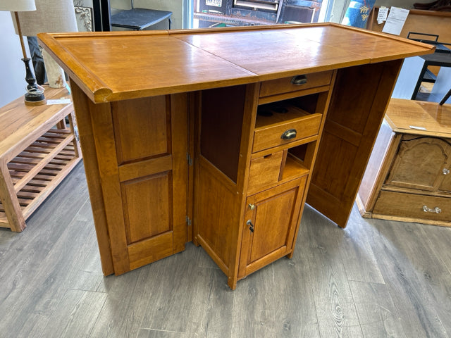 WOOD BAR CABINET DROP LEAF
