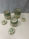 3 GREEN WHITE FLORAL CANISTERS