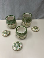 3 GREEN WHITE FLORAL CANISTERS