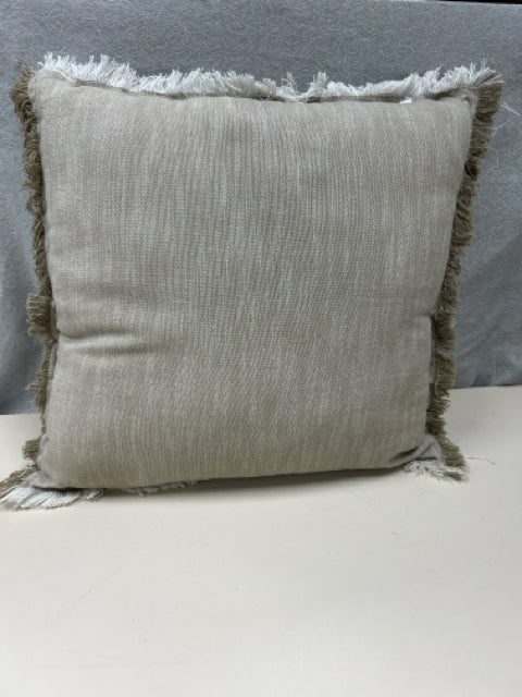 TAN W/WHITE FRINGE PILLOW