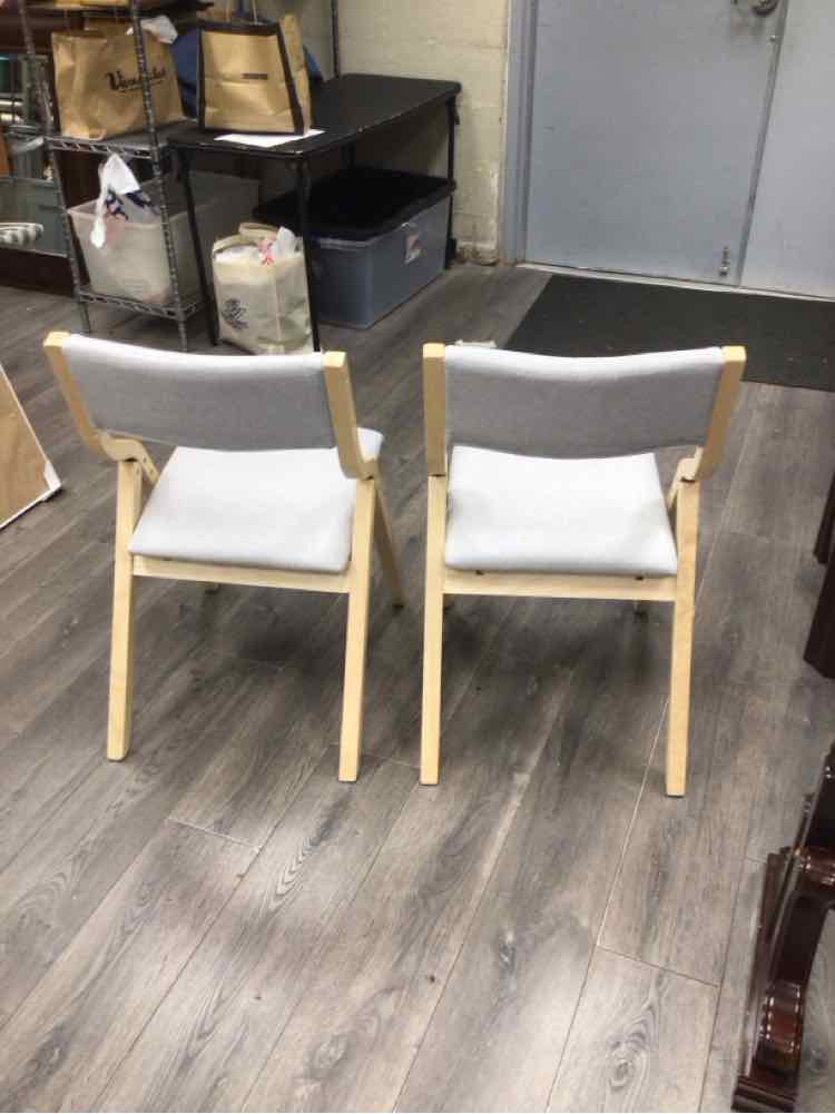 GRAY UPHOLSTERED CHAIRS WITH WOOD LEGS