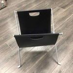BLACK LEATHER METAL MAGAZINE RACK