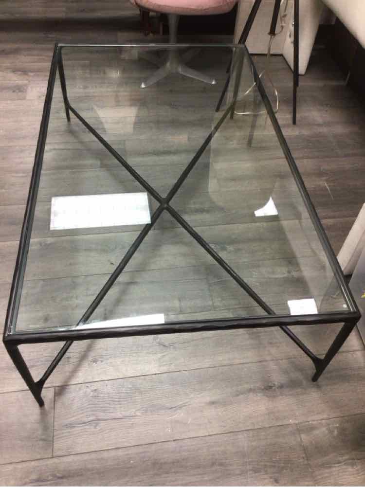 BLACK IRON GLASS TOP COFFEE TABLE
