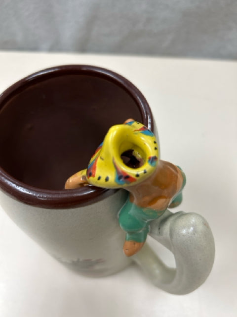 CERAMIC BEER STEIN W/STRAW HOLDER