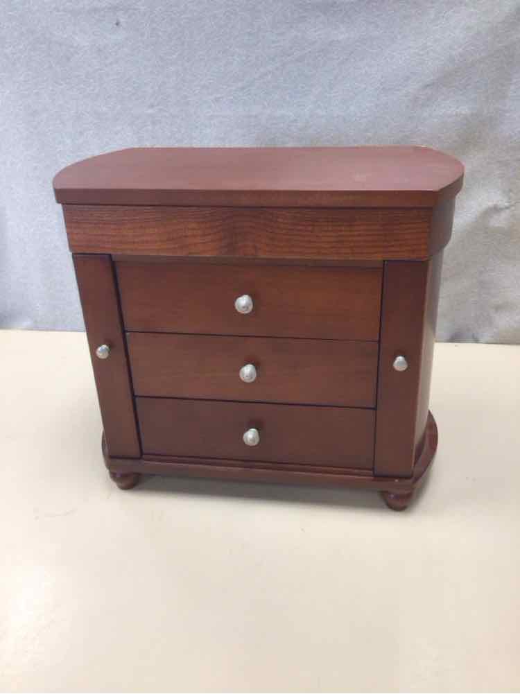 BROWN 3 DRAWER JEWELRY BOX WITH 2 SIDE DRAWERS