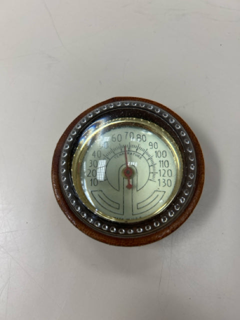 ROUND LEATHER WRAPPED THERMOMETER