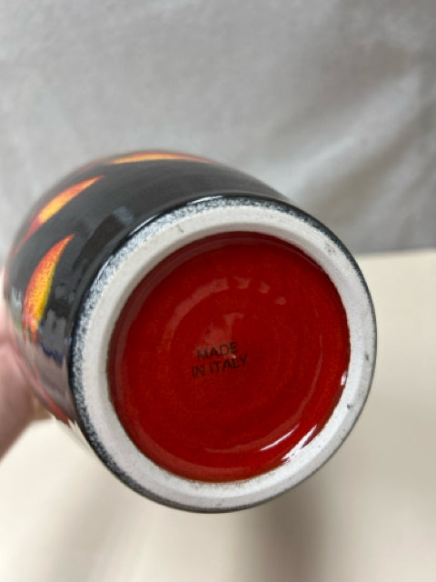 BLACK/RED FLORAL VASE