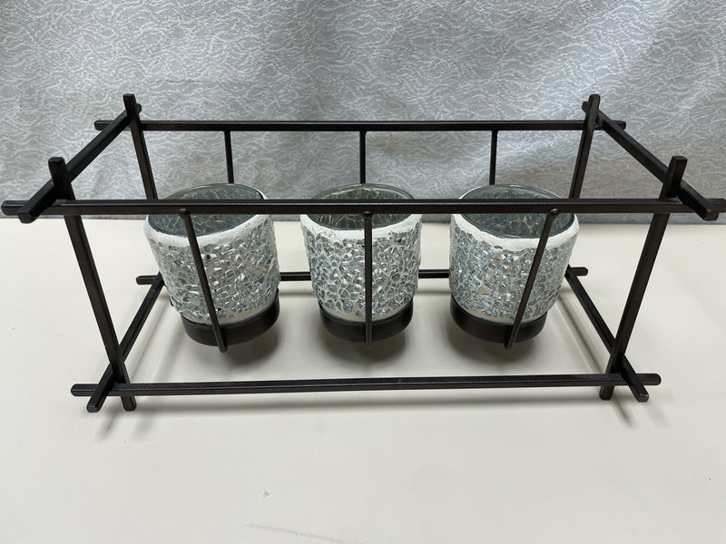 3 MOSAIC VOTIVES W/HOLDER