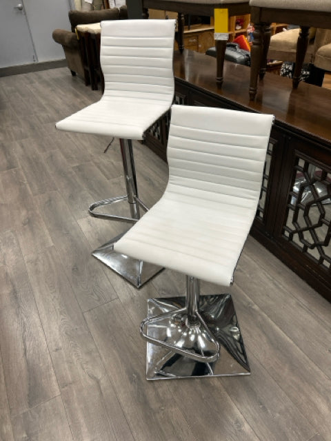 2 WHITE FAUX LEATHER BAR STOOLS