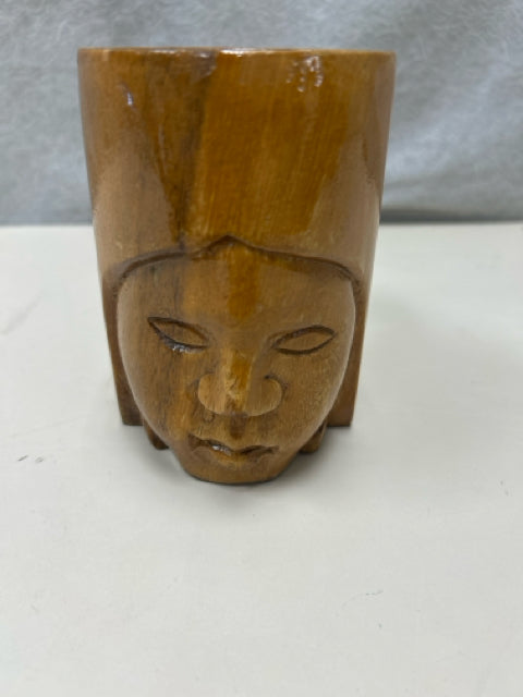 WOOD CARVED MUG