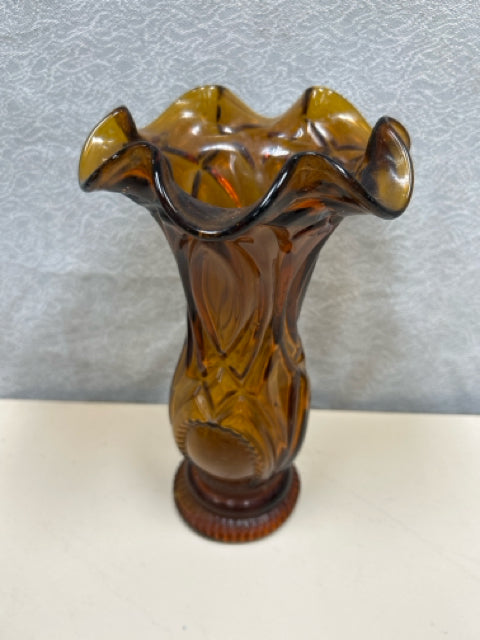 BROWN RIPPLE TOP GLASS VASE