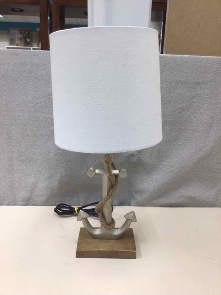 WHITE SHADE SILVER ANCHOR LAMP