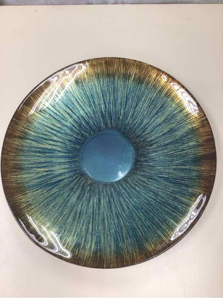LARGE BLUE/GOLD GLASS PLATE