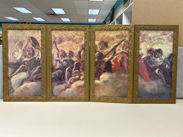 4 PANEL ANGEL ART W/GOLD FRAME