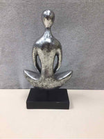 SILVER YOGA LADY ON BLACK STAND