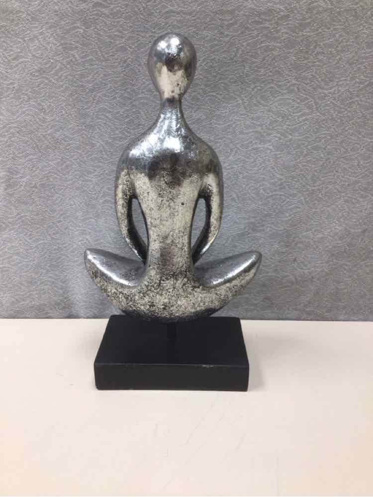 SILVER YOGA LADY ON BLACK STAND