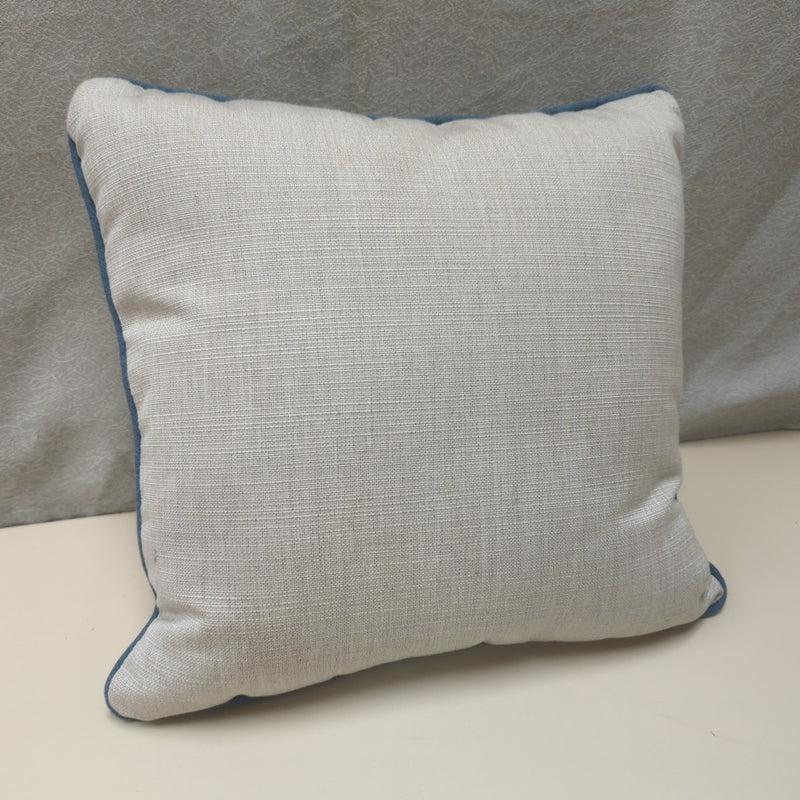 GRAY PILLOW W/BLUE TRIM