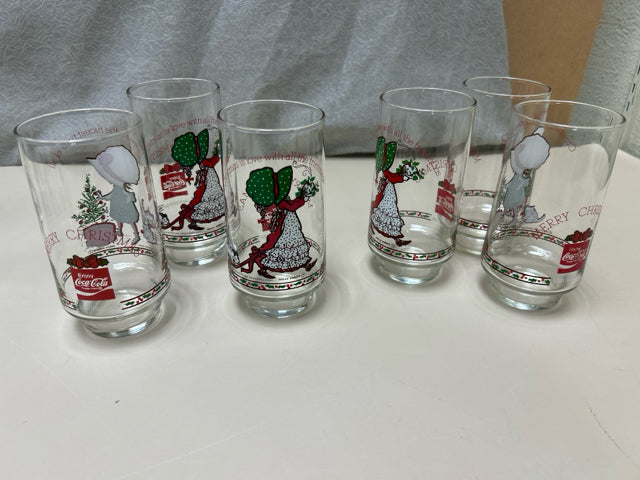 6 XMAS GLASSES GIRL CAT COKE THEME