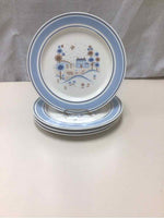 4 VINTAGE BLUE/BROWN DINNER PLATES