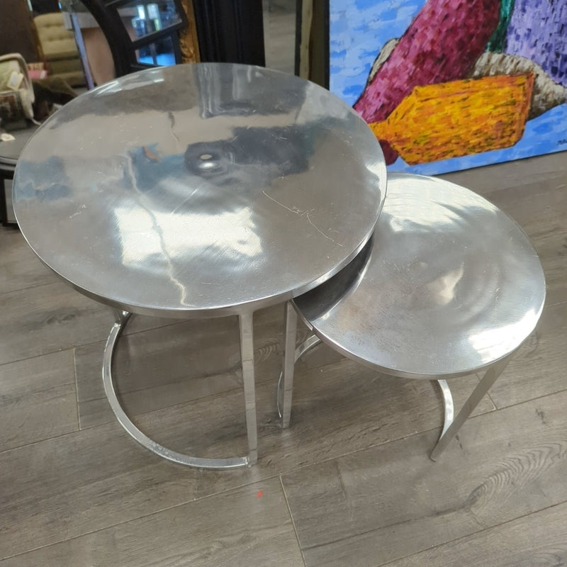2 SILVER METAL "MARLOW" NESTING TABLES