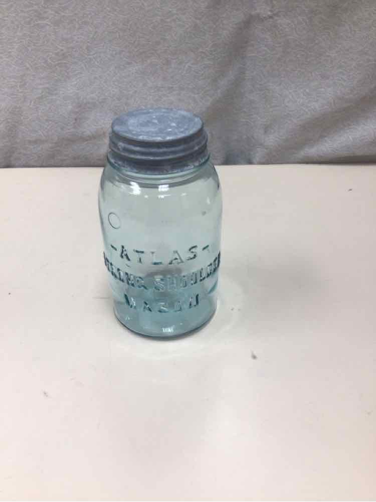 BLUE MASON JAR W/METAL LID